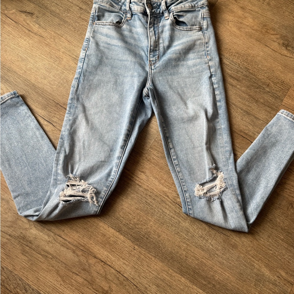 American Eagle Outfitters Light Blue Ripped Skinny Jeans